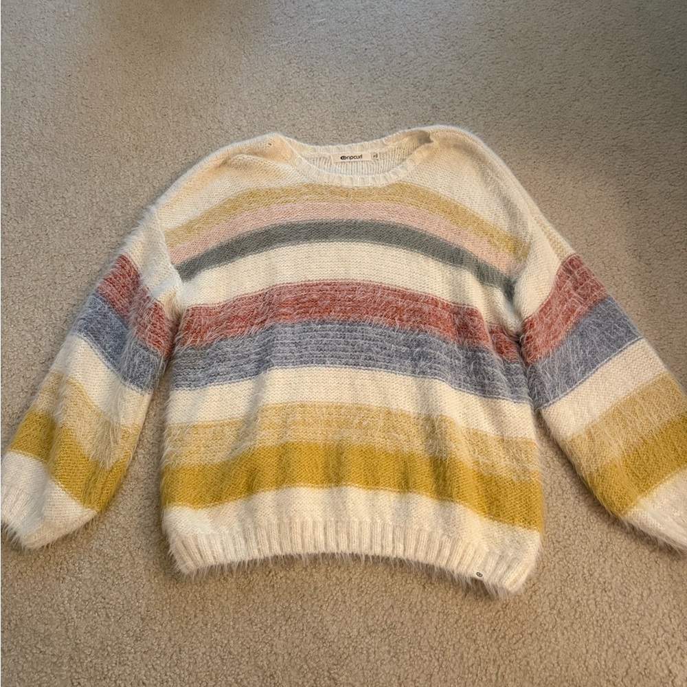 Rip Curl Cozy Striped Sweater in Cream, Yellow, and Blue
